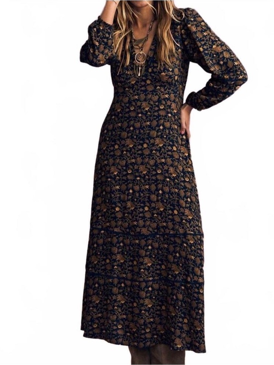 XIRENA Dresses & Skirts - Xirena Charly Goldenrod Floral Midi Dress NWT XS Boho Long Sleeve